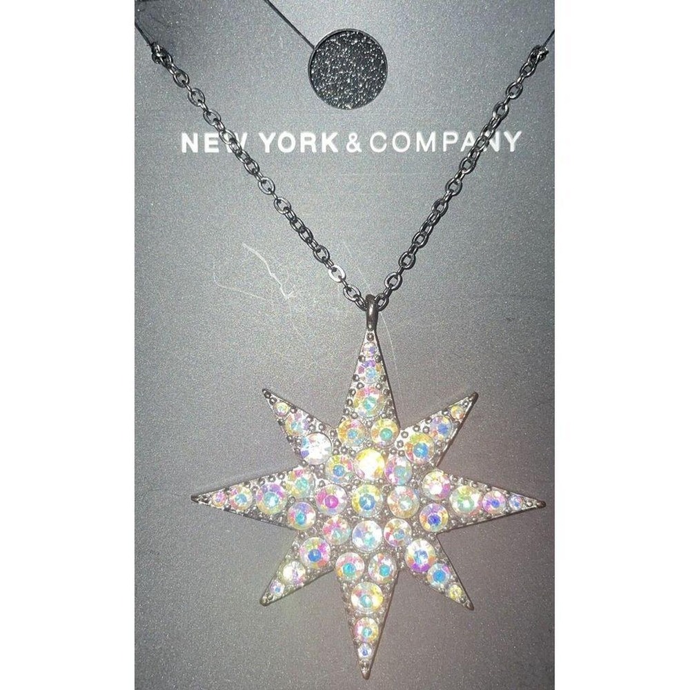 Y2K North‎ Star Pendant Necklace, AB Crystals on 14 1/2in Chain